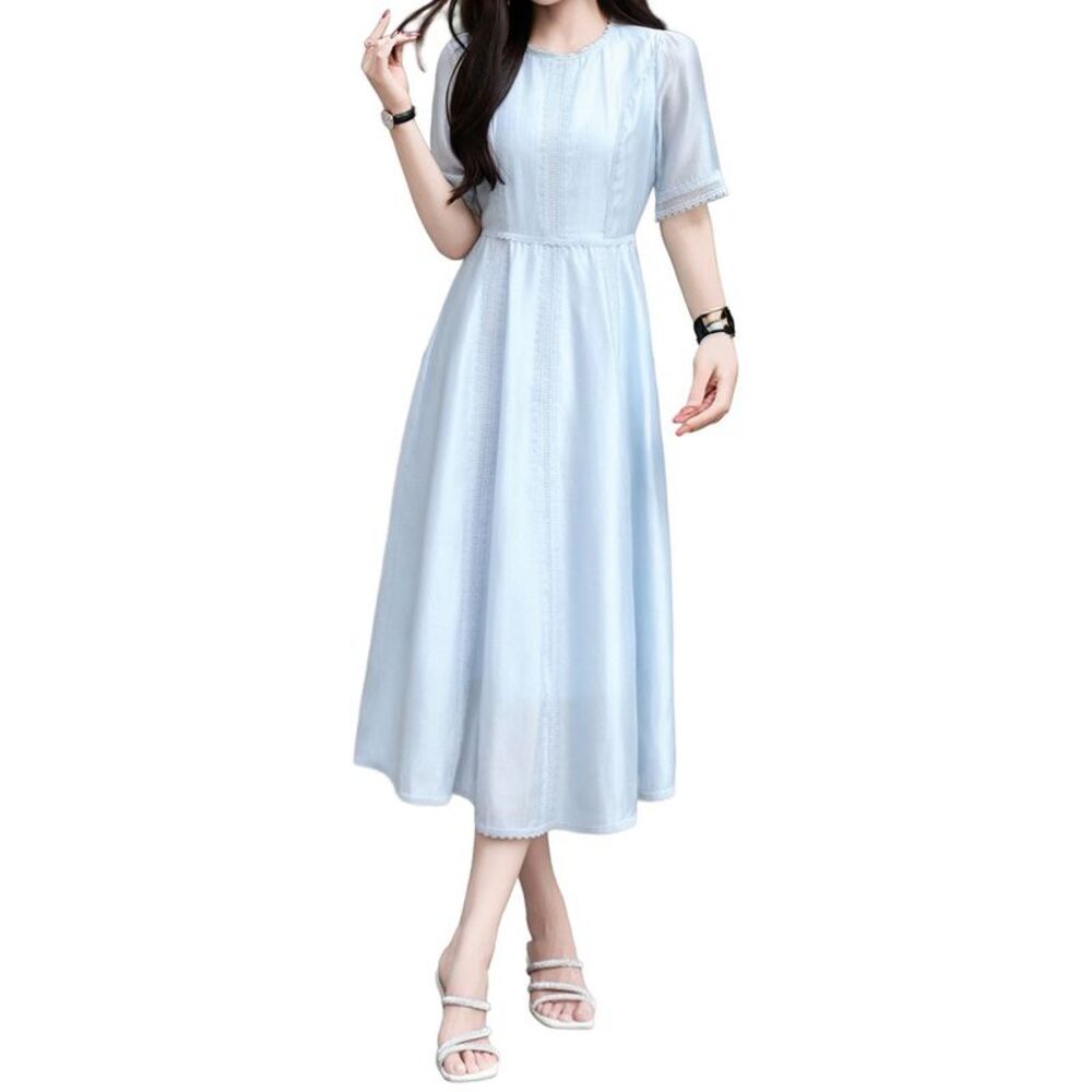 Burryco Womens Short Sleeve Midi Dress, Blue